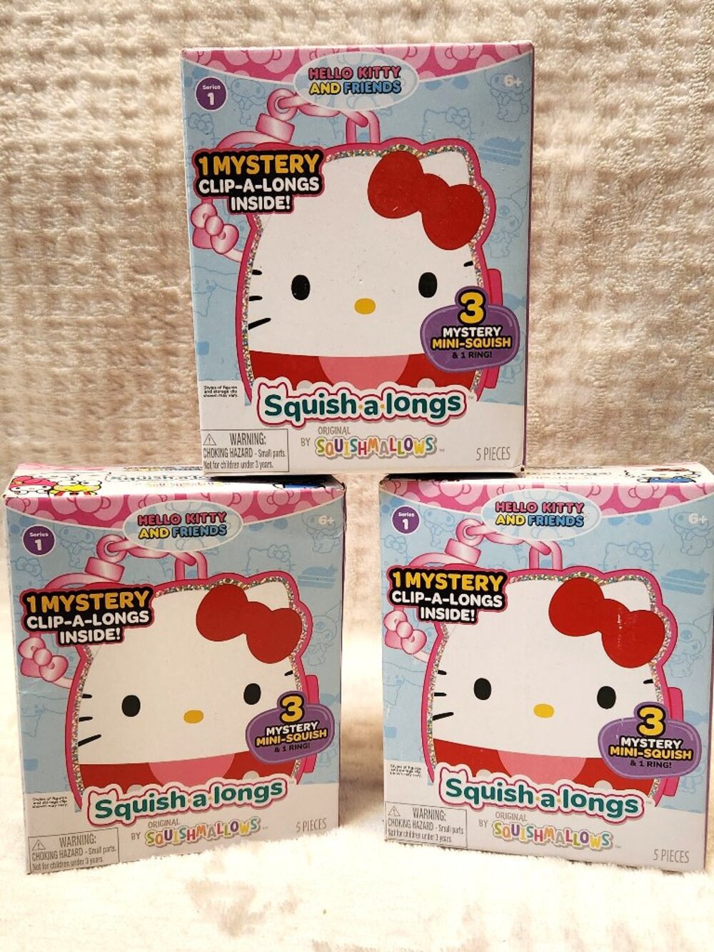Squish-a-Longs Hello Kitty & Friends Clip-a-Longs Mystery Mini-Squish x 3 - NEW